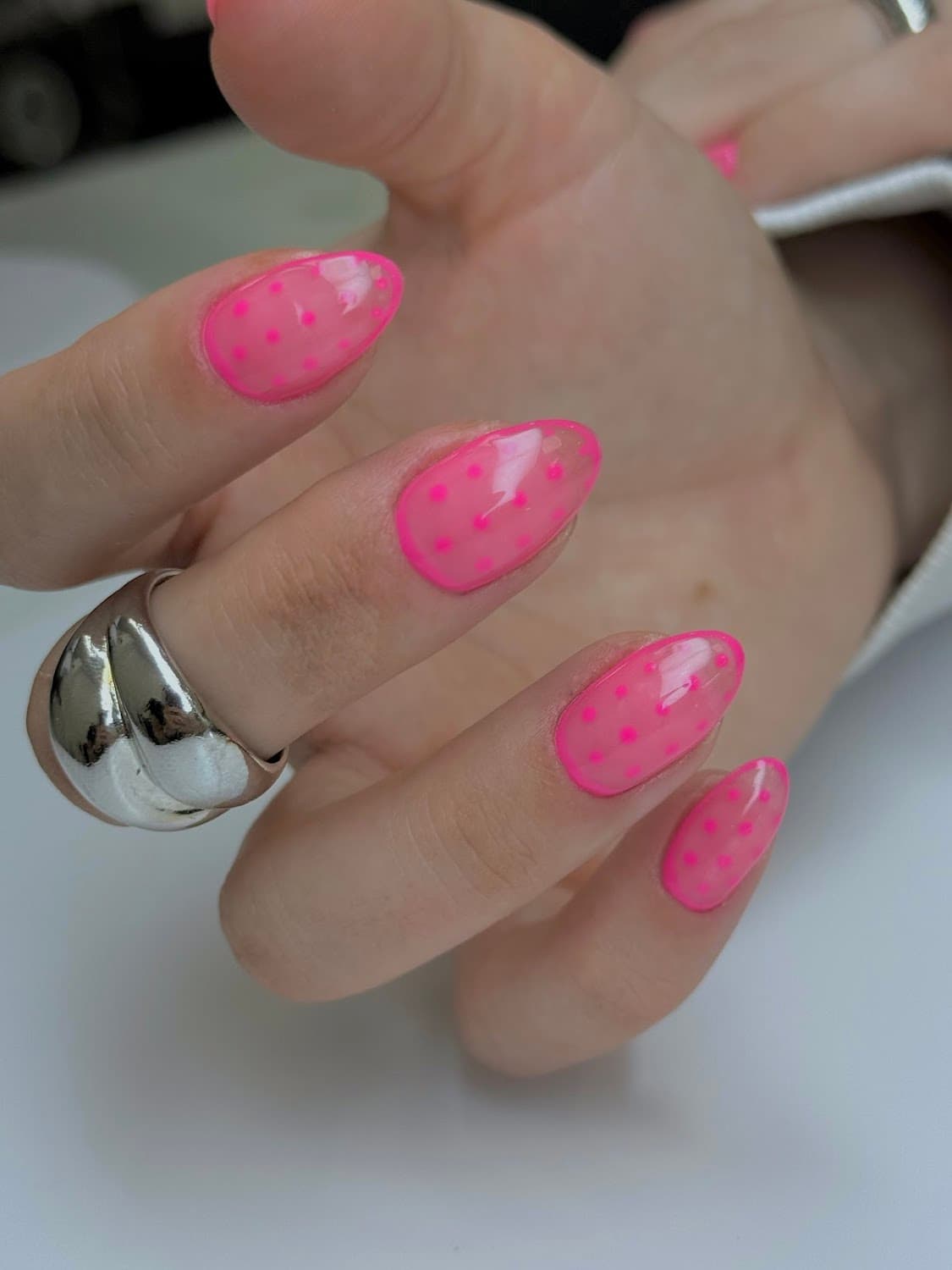 Soft blush almond nails by The Nail House